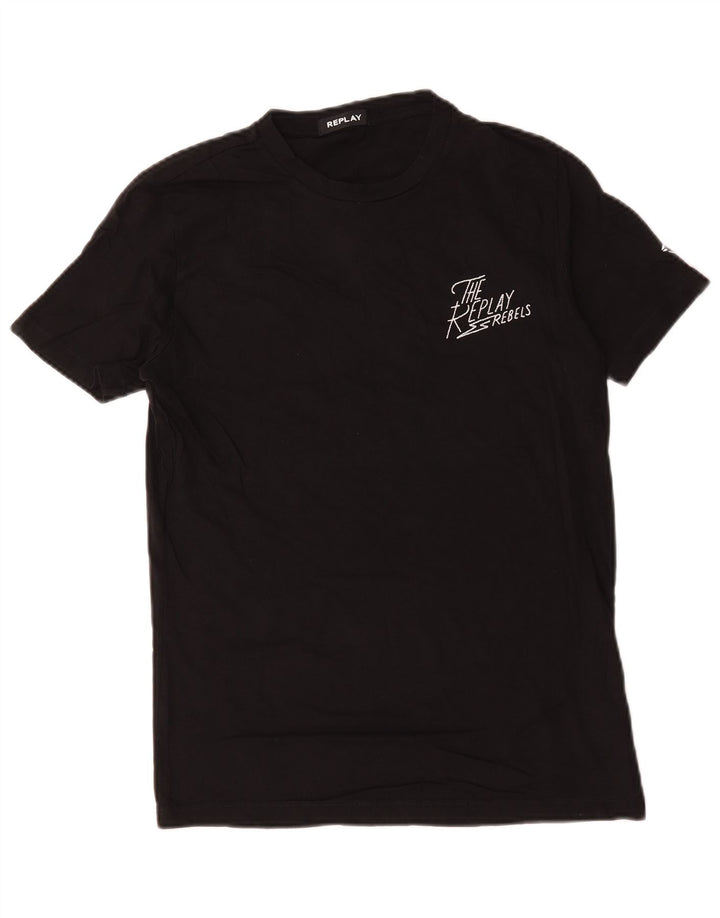 Tricou grafic pentru bărbați Replay Top mediu negru bumbac