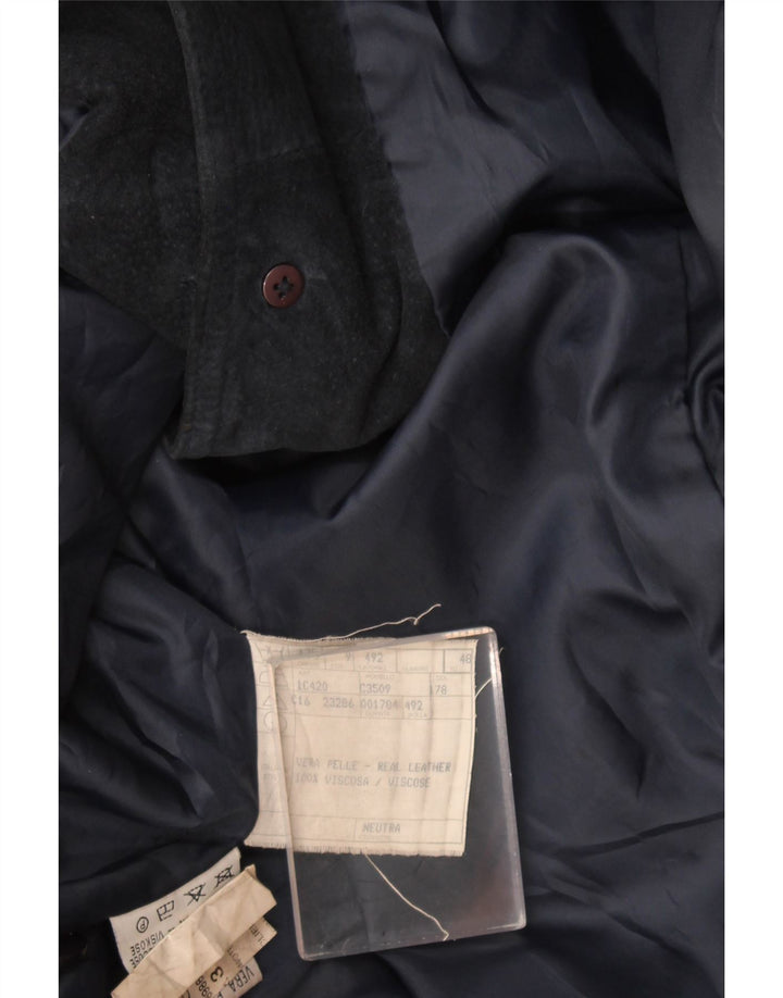 Blazer Vintage pentru femei supradimensionat, cu 3 nasturi, din piele intoarsa, IT 48 XL bleumarin