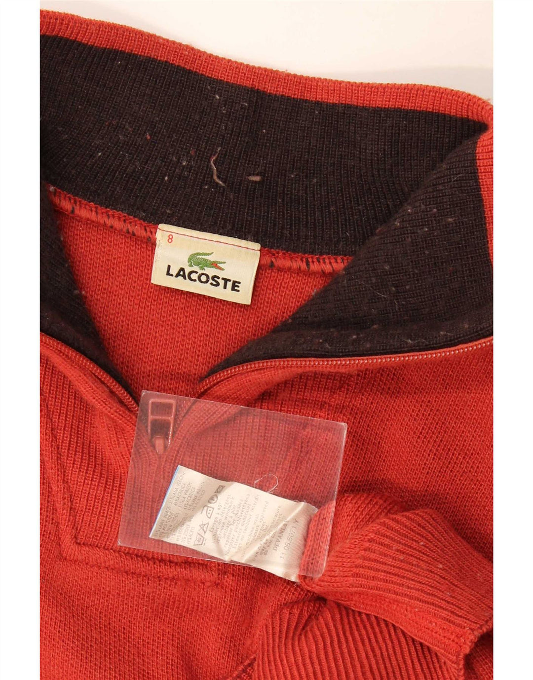Pulover Lacoste pentru bărbați, cu fermoar și gât, mărimea 8 3XL, lână roșie