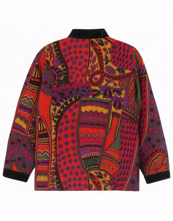 Vintage Womens Quilted Jacket UK 14 Medium Multicoloured Floral Viscose