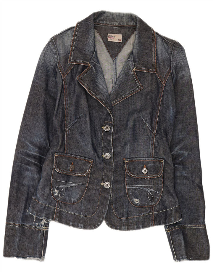 Jachetă Tommy Hilfiger pentru femei, din denim, cu 3 nasturi, UK 12 Medium Bleumarin