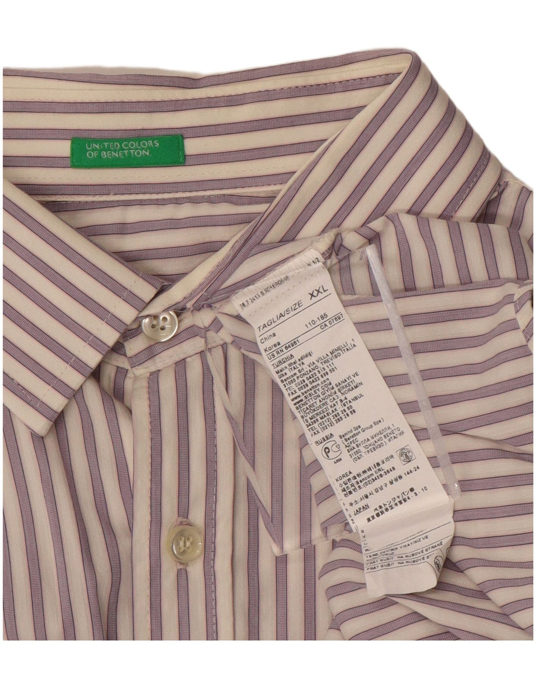 Cămașă pentru bărbați BENETTON 2XL, bumbac cu dungi violet