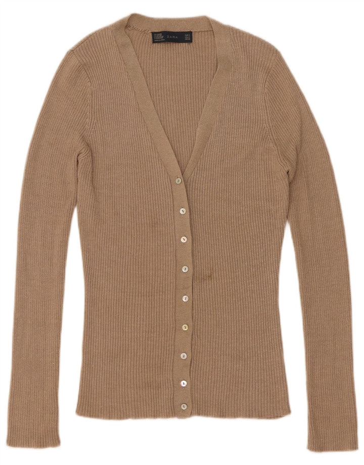 Pulover cardigan pentru femei Zara UK 14 Medium Bej Viscoză cu pături