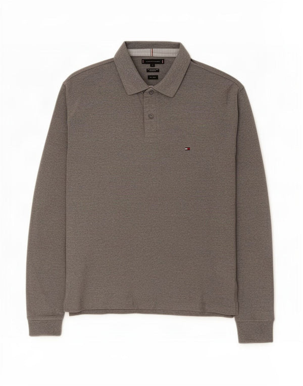 Cămașă polo Tommy Hilfiger pentru bărbați, cu mânecă lungă, în formă regulată, XL, bumbac gri