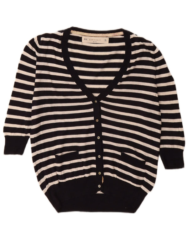 Pulover cardigan supradimensionat pentru femei Zara, cu mâneci 3/4, UK 10, cu dungi mici, negre