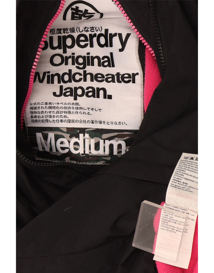 Jachetă Windbreaker pentru femei cu glugă Superdry UK 14 Medium Black Nylon