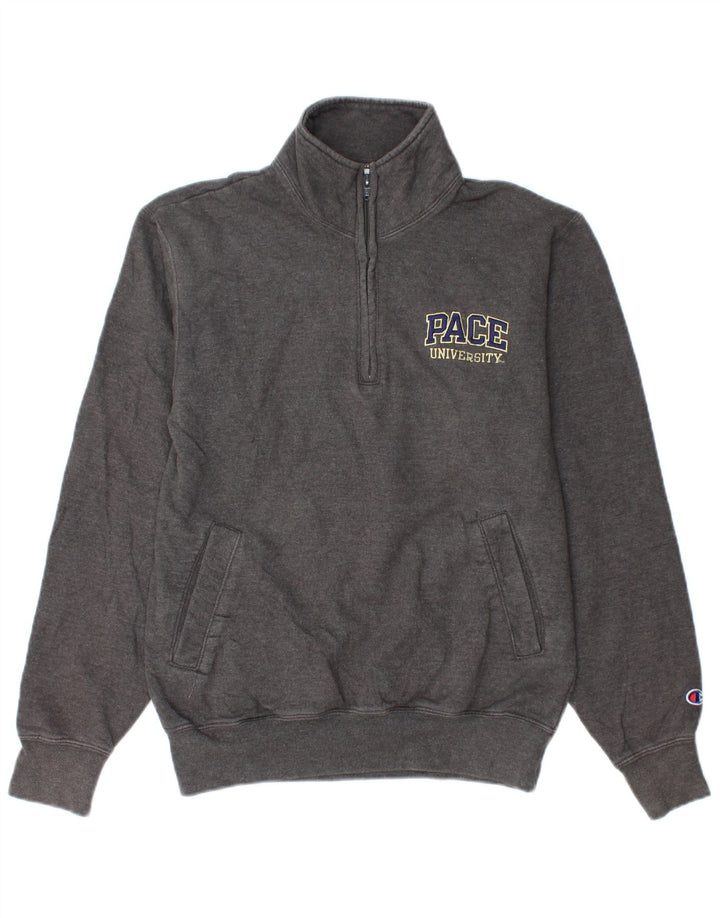 CHAMPION Mens Zip Neck Sweatshirt Jumper Small Grey Cotton