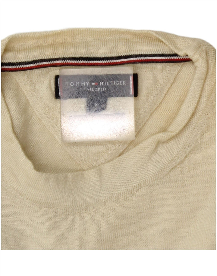 Pulover pentru bărbați Tommy Hilfiger, croit cu gât crew, din lână albă, mediu