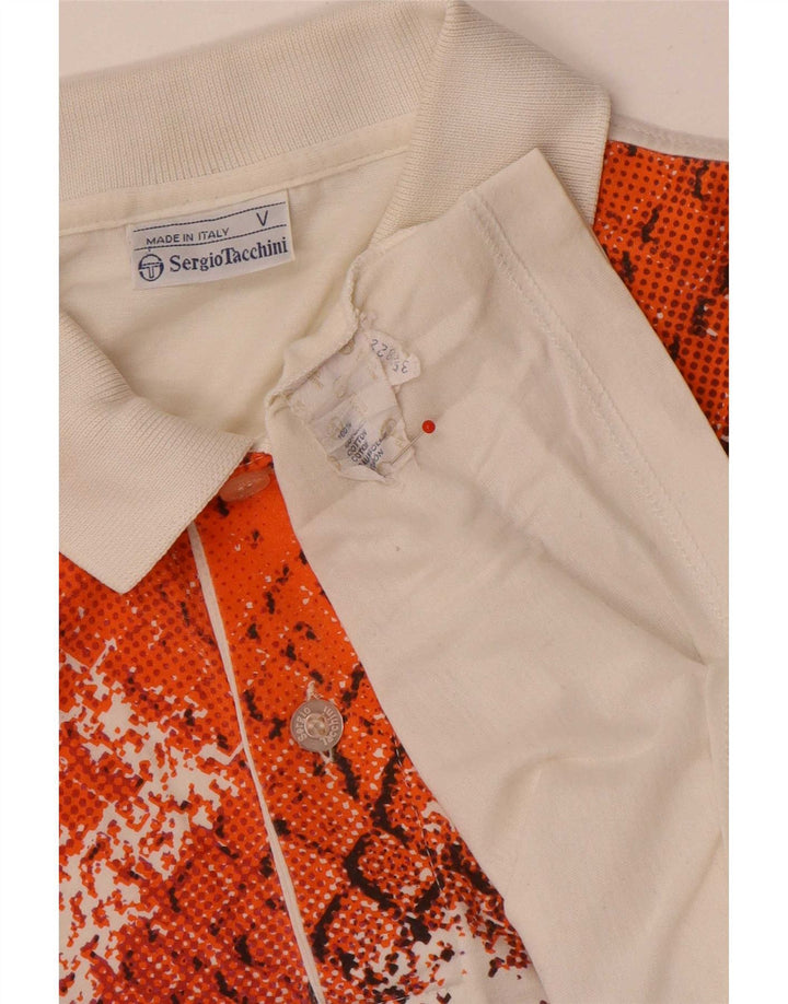 Sergio Tacchini Mens Abstract Pattern Polo Shirt Medium White Cotton