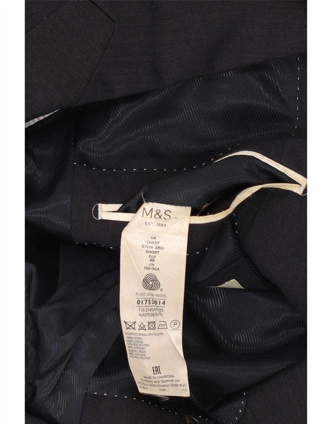 Jachetă pentru bărbați Marks & Spencer, cu 2 nasturi, UK 38, lână medie, albastru bleumarin