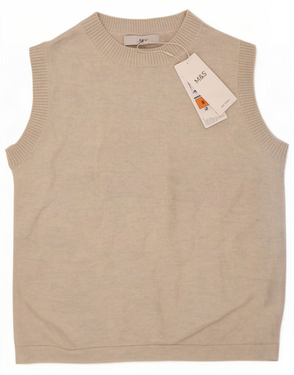 Marks & Spencer Womens Crop Vest Tank Top UK 8 Small Beige Poliester