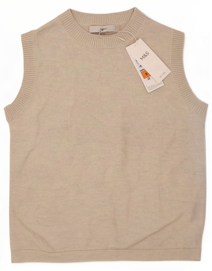 Marks & Spencer Womens Crop Vest Tank Top UK 8 Small Beige Poliester