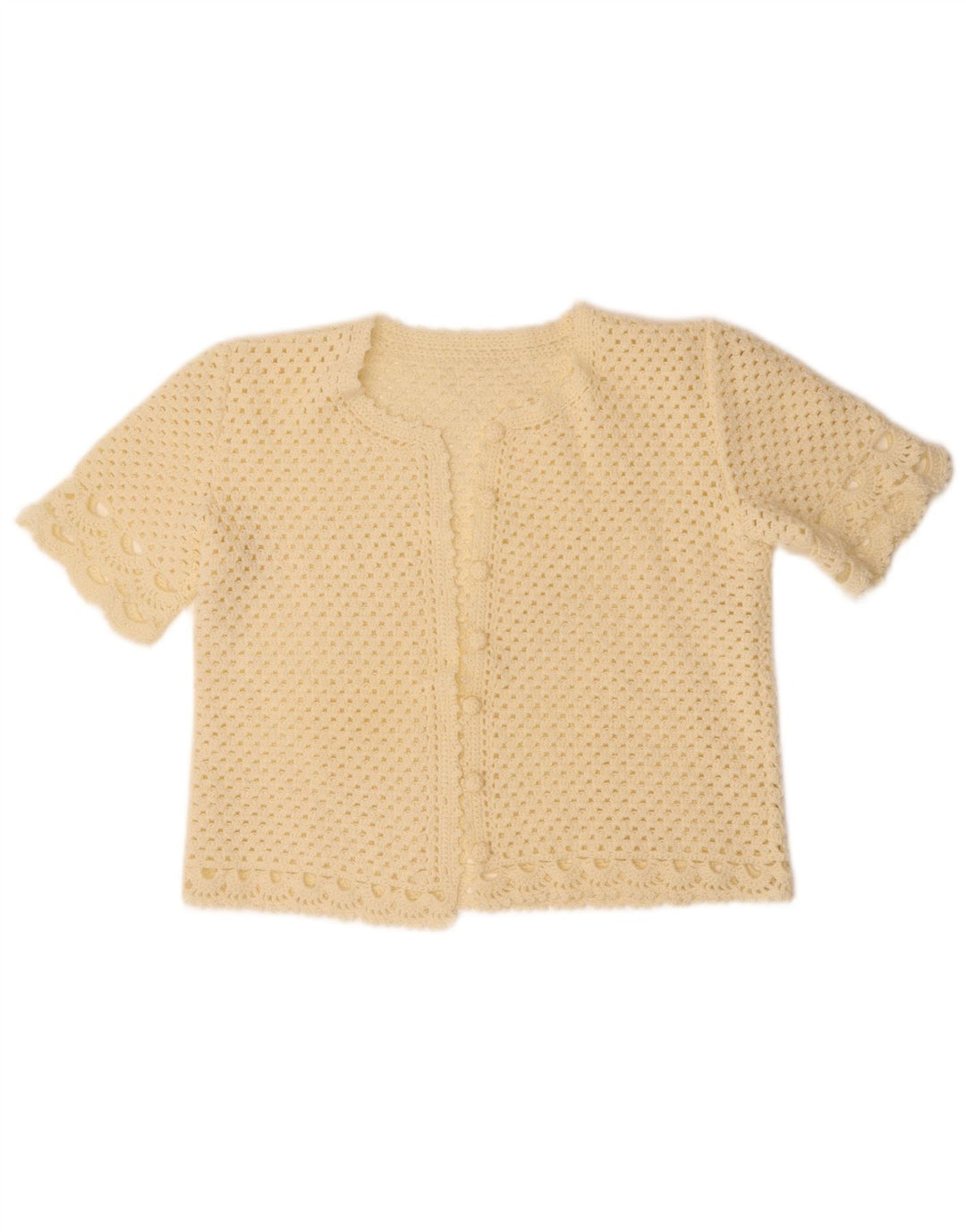 VINTAGE Pulover cardigan cu mânecă scurtă pentru femei UK 14 Medium Off White