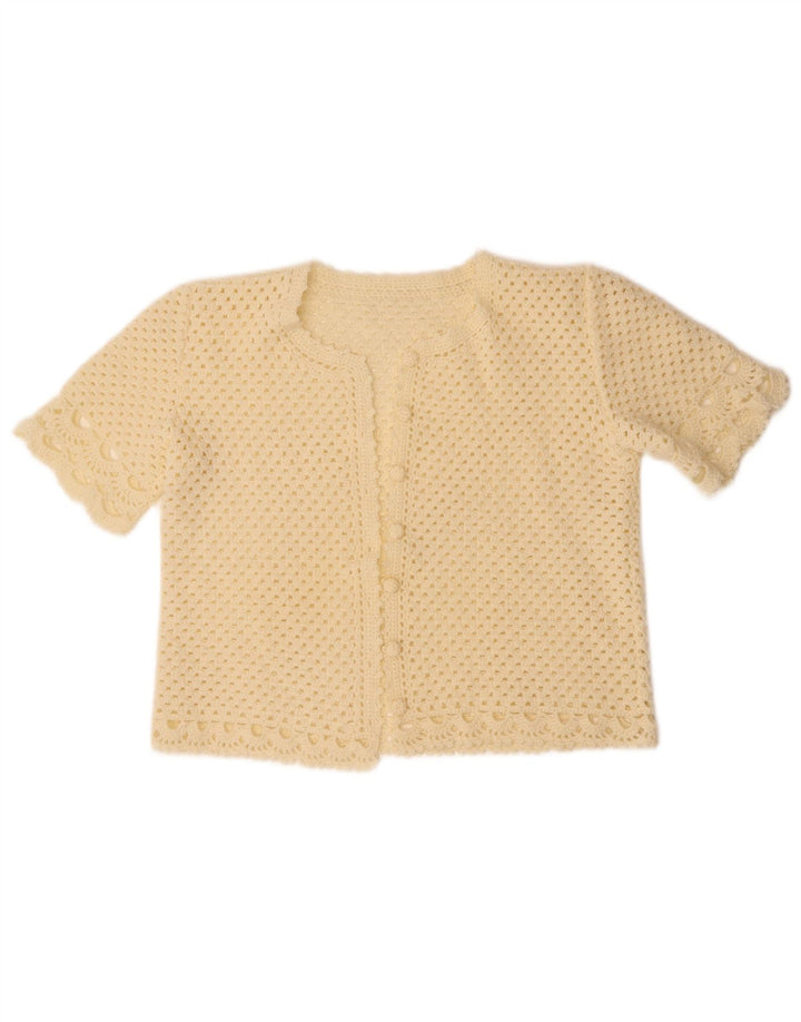 VINTAGE Pulover cardigan cu mânecă scurtă pentru femei UK 14 Medium Off White
