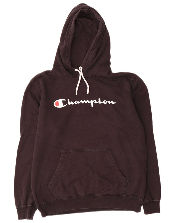 Pulover pentru bărbați Champion, cu grafic regular, cu glugă, bumbac mare, negru