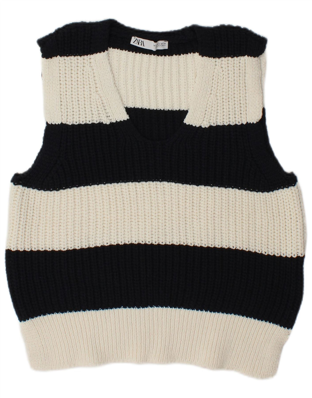 Zara Femei Vest Tank Top UK 10 Poliester cu dungi negre mici