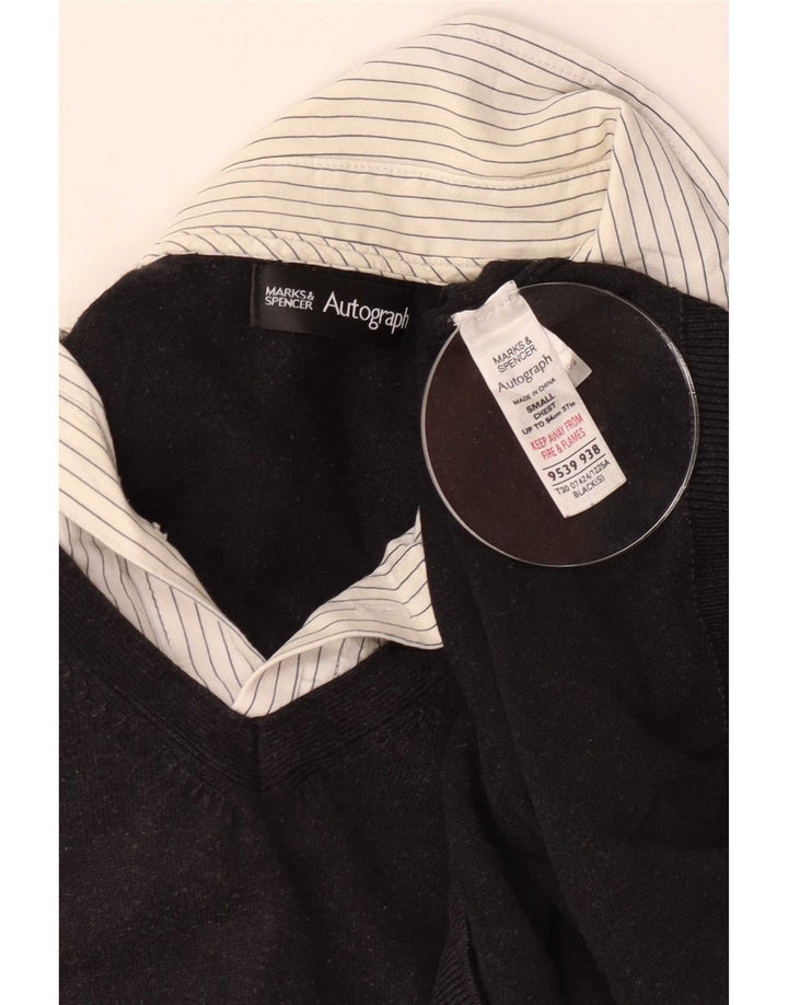 Pulover cu decolteu în V cu autograf pentru bărbați Marks & Spencer, mic, negru
