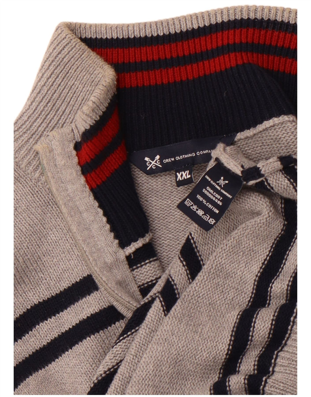 CREW CLOTHING Pulover pentru bărbați cu fermoar și gât, bumbac cu dungi gri 2XL