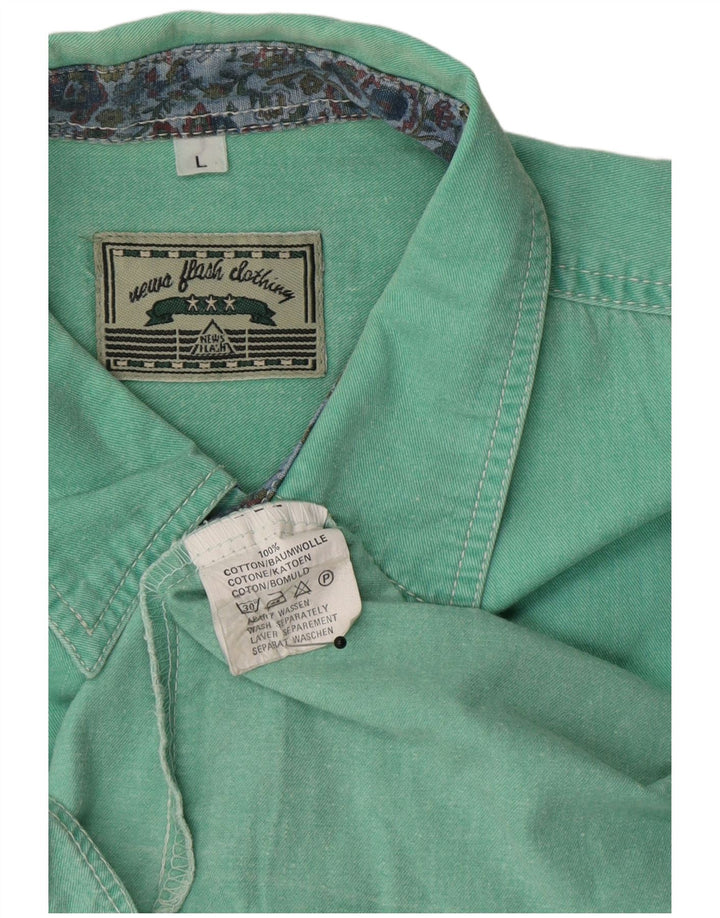Cămașă cu mânecă scurtă vintage pentru bărbați, bumbac verde mare