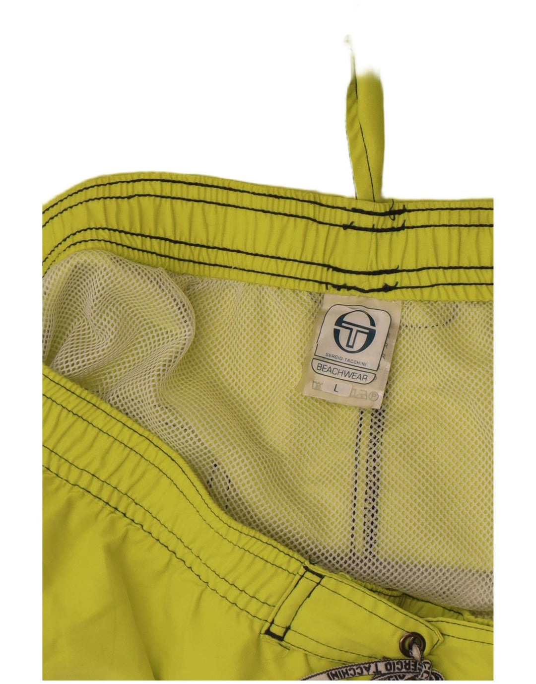 Sergio Tacchini Pantaloni scurți de înot cu grafică pentru bărbați, poliester cu dungi verzi mari
