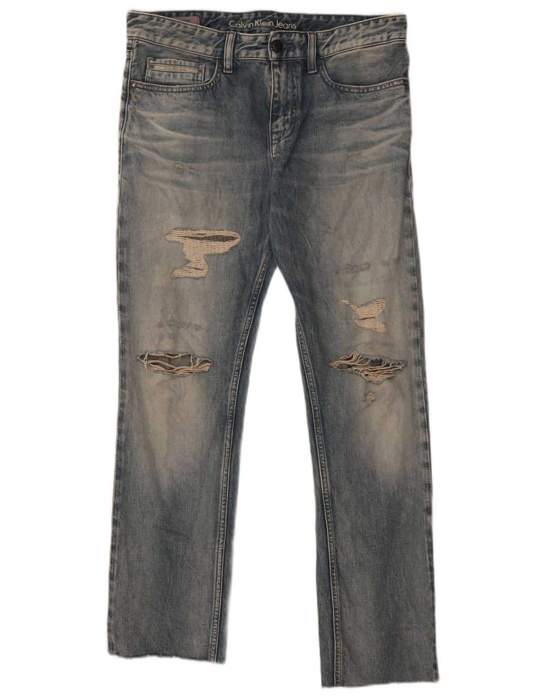 Calvin Klein Blugi Distressed Slim drepte pentru bărbați W31 L29 Bumbac albastru