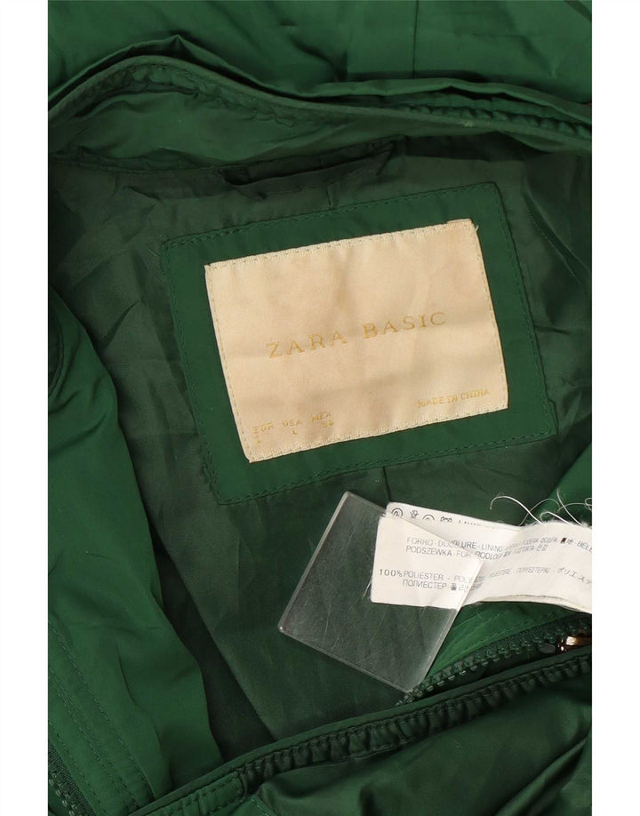 Jachetă utilitare matlasată cu glugă Zara pentru femei UK 14 Poliester verde mare