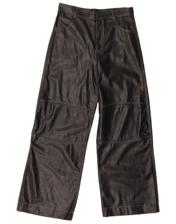 Pantaloni din piele artificială cu picioare largi Zara pentru femei L30 L31 negru