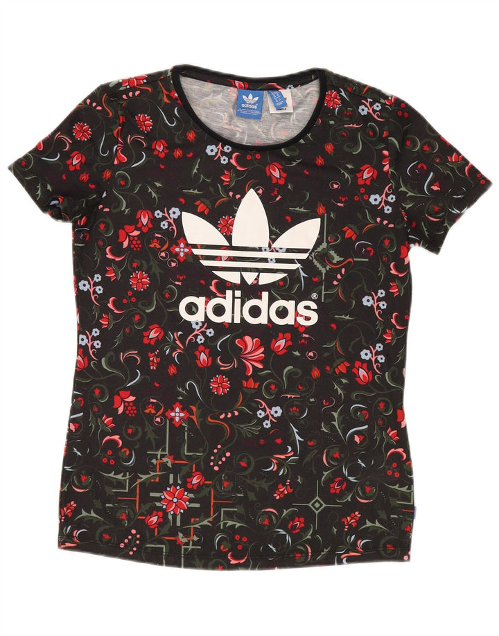 Tricou grafic ADIDAS pentru femei Top UK 10 Small Black Floral Poliester