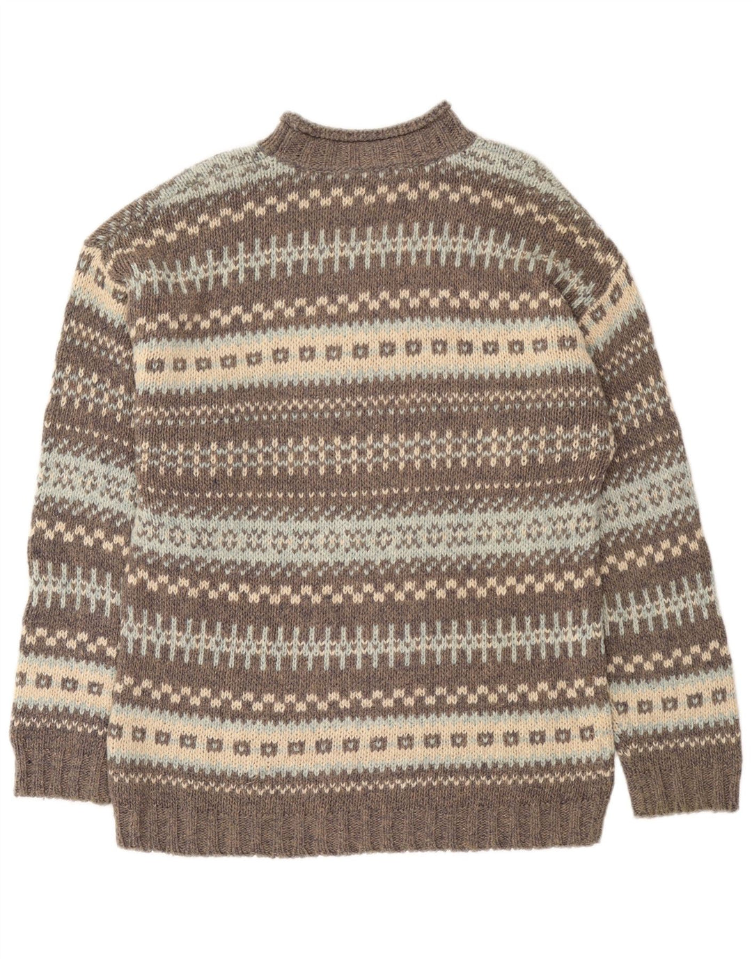 Pulover vintage pentru bărbați cu gât țestoasă, mare, lână Fair Isle, gri