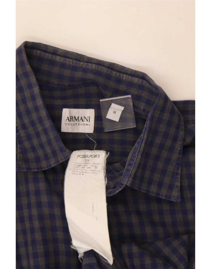Cămașă pentru bărbați Armani Collezioni, bumbac vichy albastru mediu