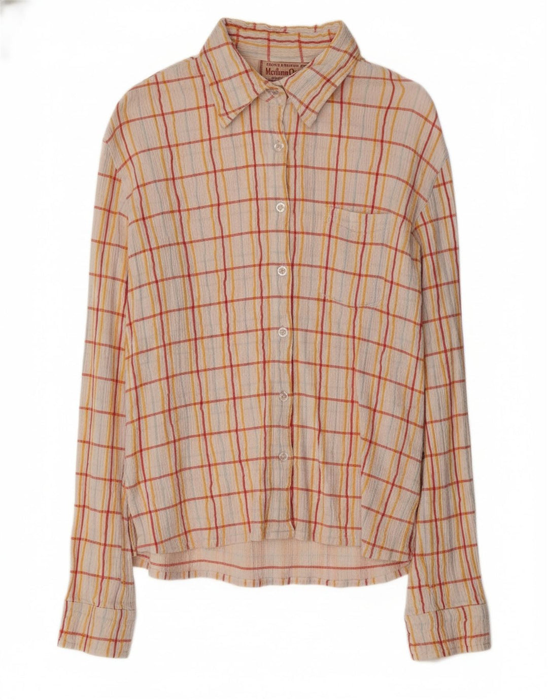 MARLBORO CLASSICS Womens Slim Fit Shirt UK 12 Medium Beige Check Cotton