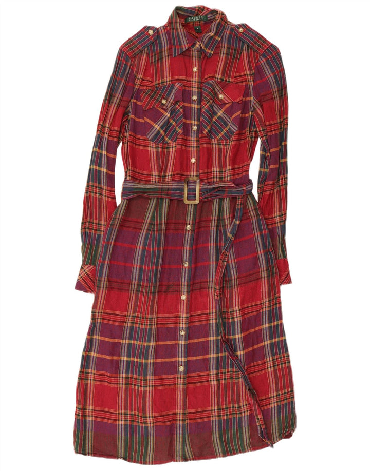 RALPH LAUREN Rochie cămașă militară pentru femei US 4 Small Red Check In
