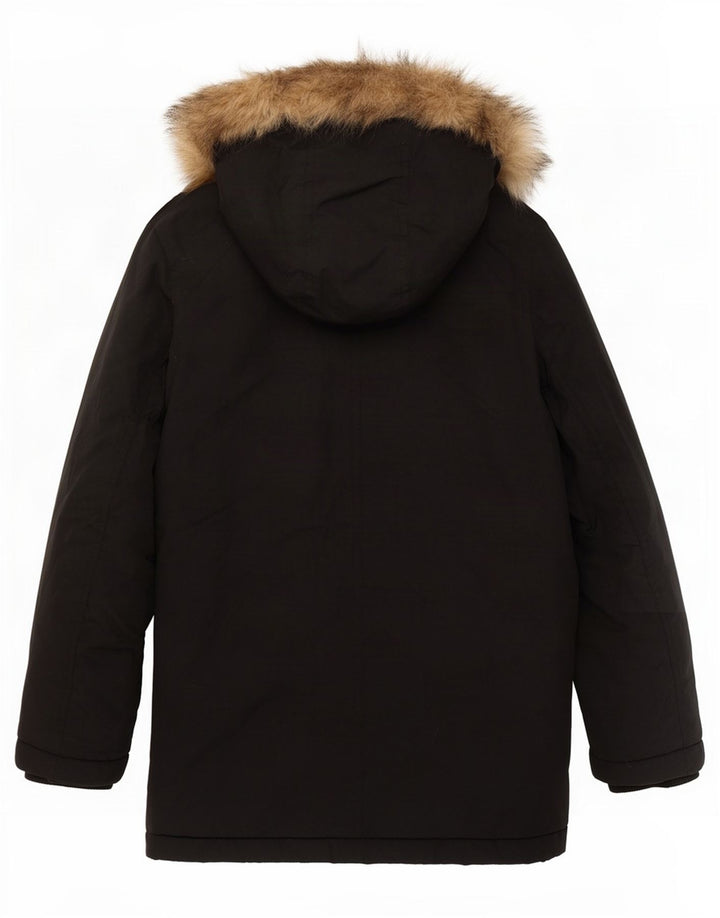 Jachetă parka cu glugă Lyle & Scott pentru băieți, 7-8 ani, nailon negru