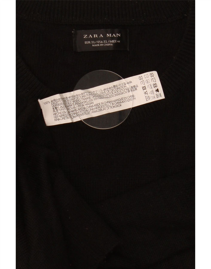 Pulover pentru bărbați Zara, cu decolteu, XL, negru, acrilic