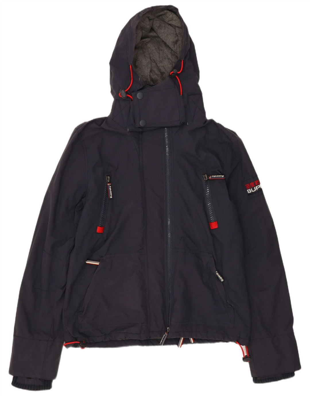 Jachetă Windbreaker pentru femei cu glugă Superdry UK 16 mare nailon bleumarin