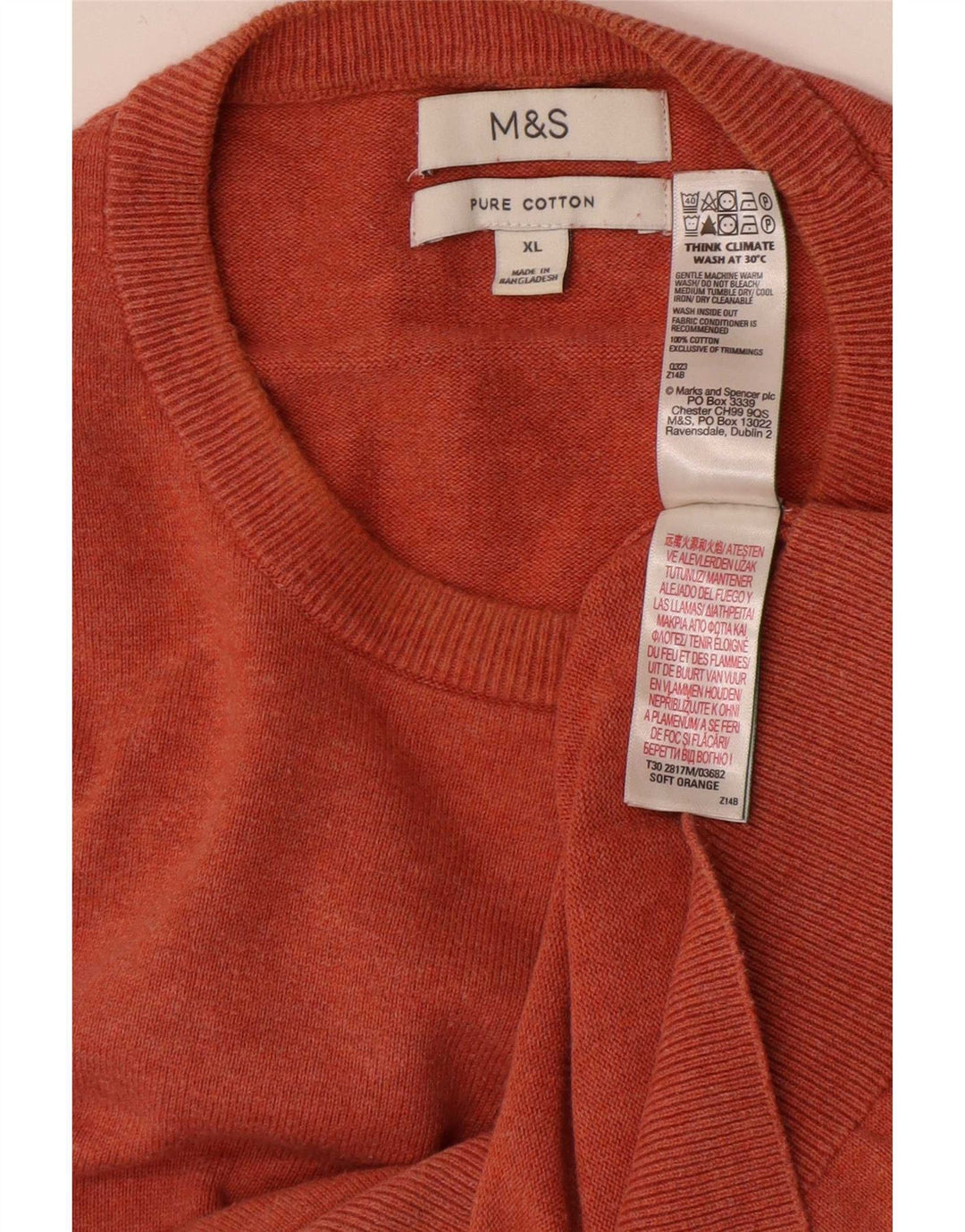 Pulover pentru bărbați Marks & Spencer cu gât roșu, bumbac XL portocaliu