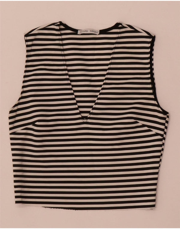 Crop top fără mâneci pentru femei Zara UK 8 mic cu dungi negre