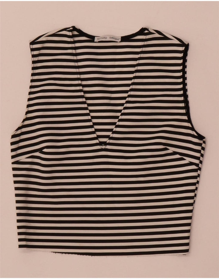 Crop top fără mâneci pentru femei Zara UK 8 mic cu dungi negre