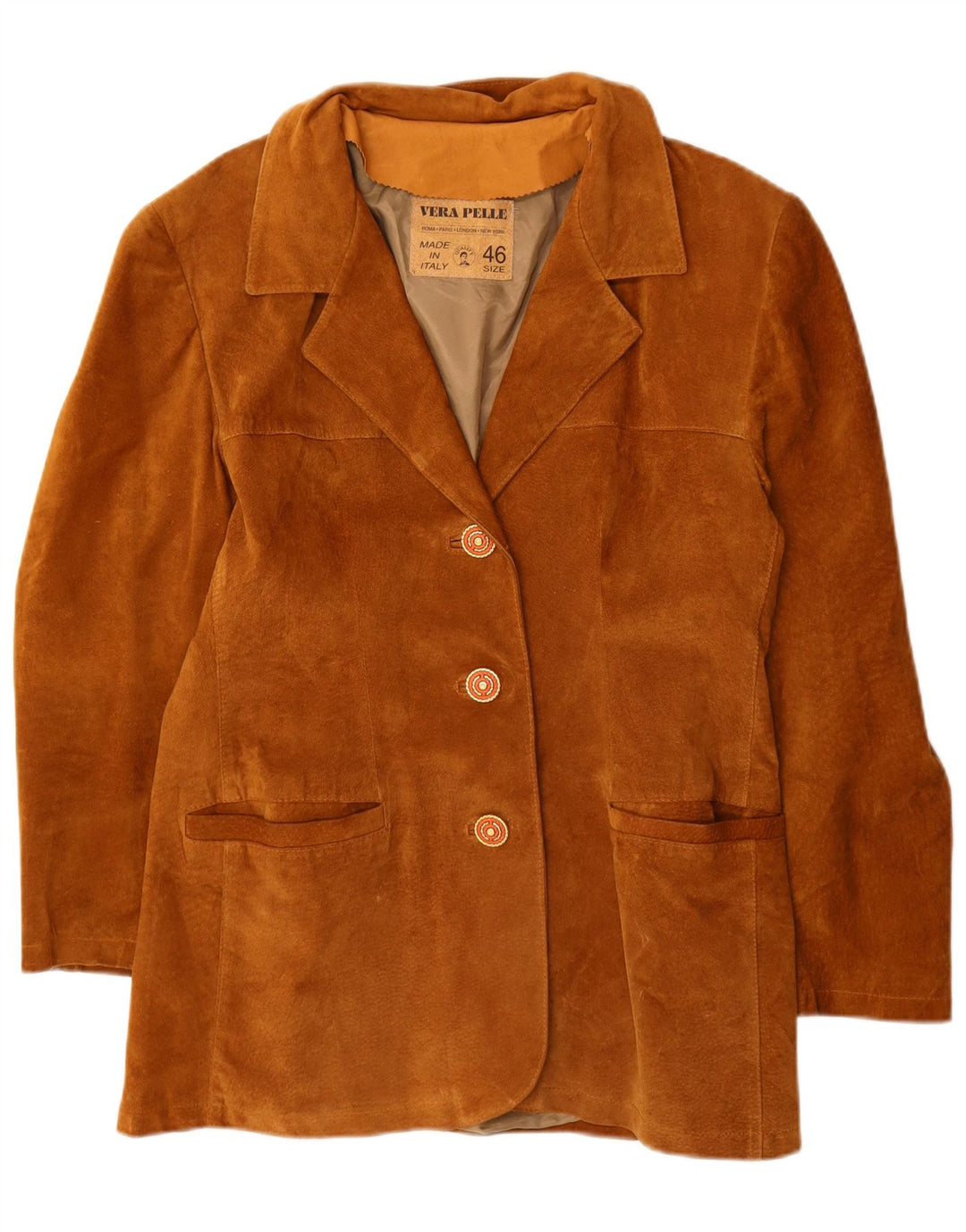 Jachetă de damă VINTAGE din piele intoarsa cu 3 nasturi IT 46 din piele maro mare