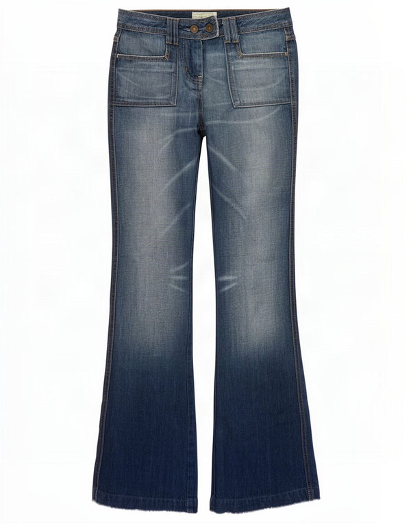 Benetton Jeans Bootcut pentru femei cu spălare acidă IT 40 Small W30 L34 Bumbac albastru