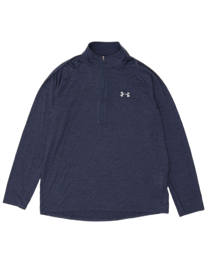 Top de trening Under Armour Heat Gear pentru bărbați, cu fermoar, cu gât, mare, bleumarin