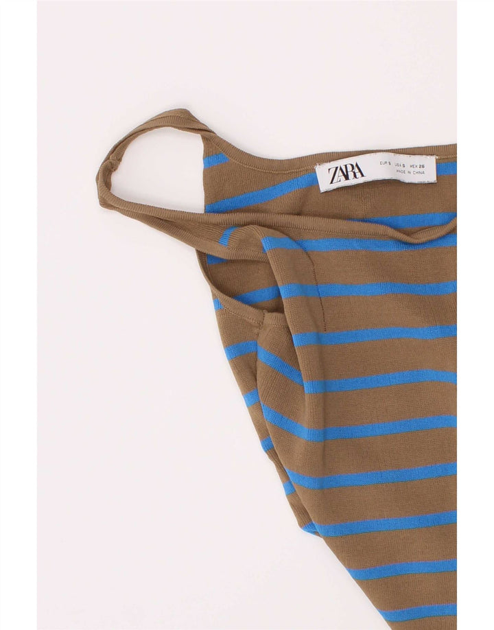 Top crop pentru femei Zara UK 8, mic maro, viscoză cu dungi