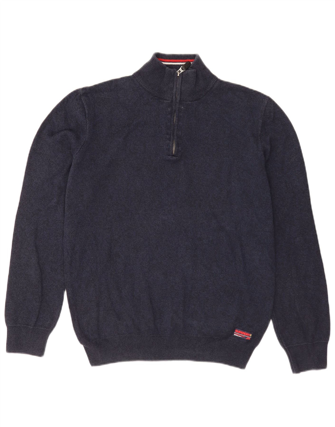 Pulover Superdry pentru bărbați, cu fermoar, cu gât, bumbac mediu albastru bleumarin