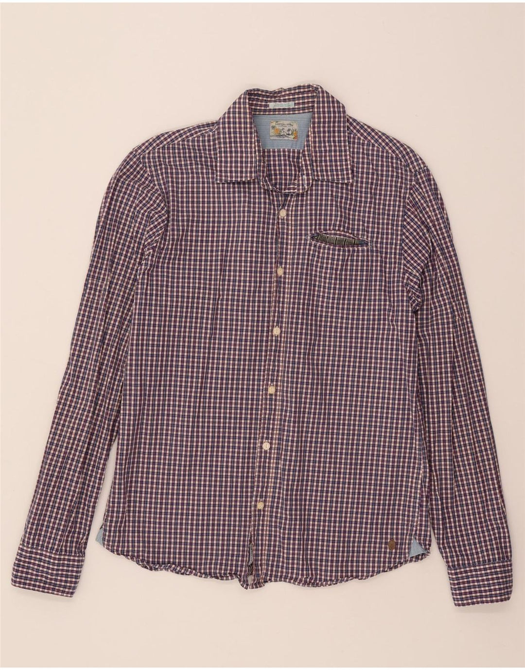 SCOTCH & SODA Mens Shirt Medium Blue Check Cotton Vintage Scotch & Soda and Second-Hand Scotch & Soda from Messina Hembry 