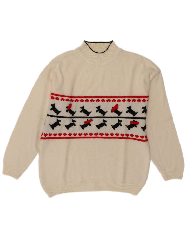 VINTAGE Pulover cu gât țestoasă pentru femei UK 16 Large White Fair Isle