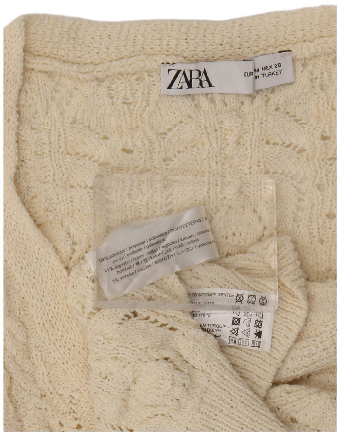 Pulover cardigan fără mâneci pentru femei ZARA UK 14 Medium Bej Poliester