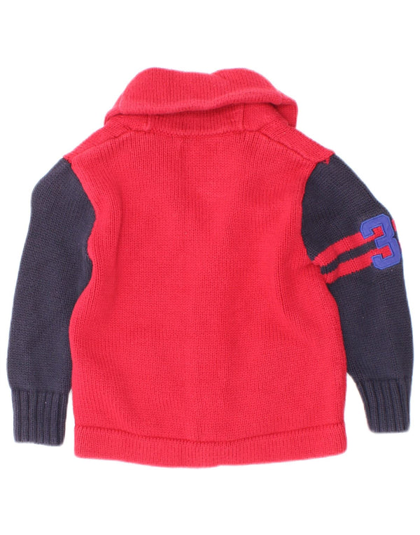 Pulover cardigan Ralph Lauren pentru bebelusi baieti 18-24 luni bumbac color bloc rosu
