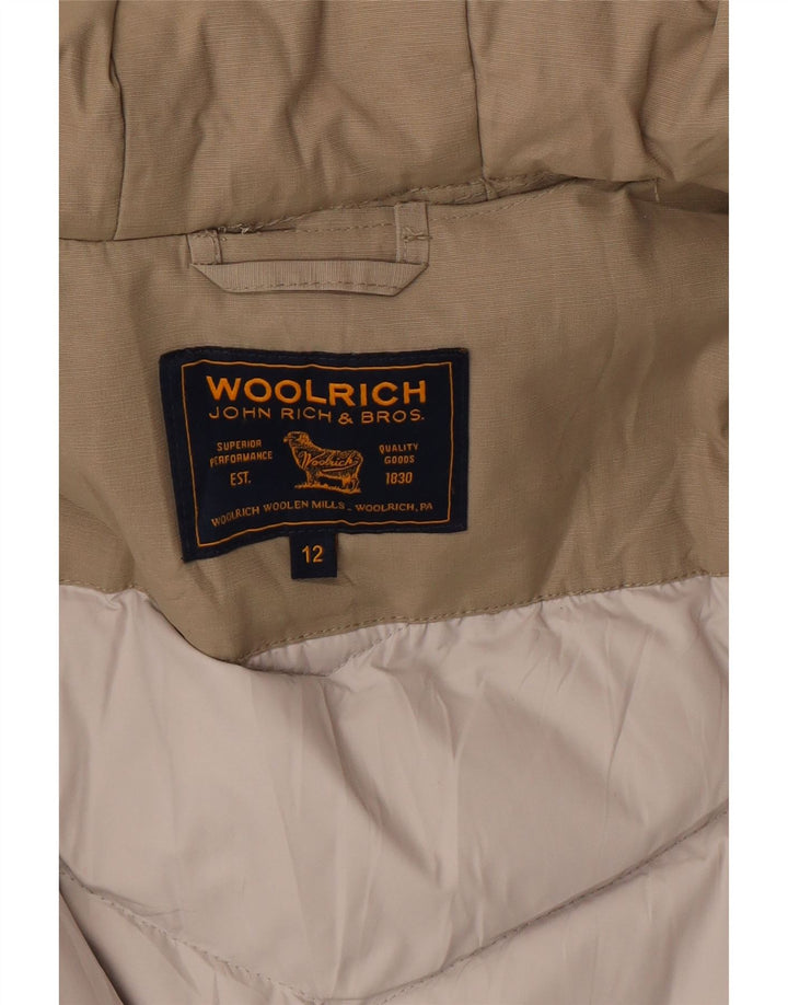 Jachetă Woolrich pentru fete, cu glugă, 11-12 ani, bej