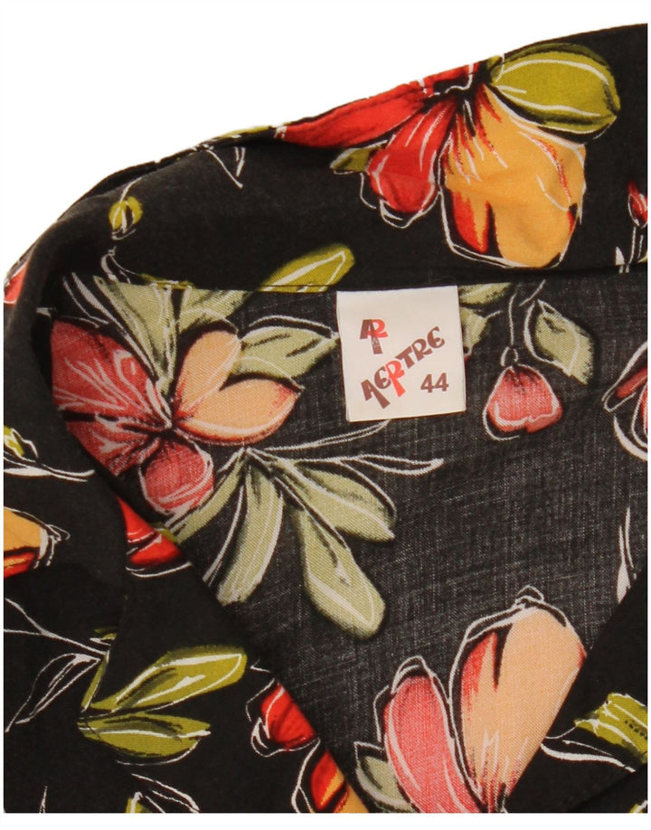 Cămașă vintage pentru femei cu mânecă scurtă IT 44 Medium Black Floral