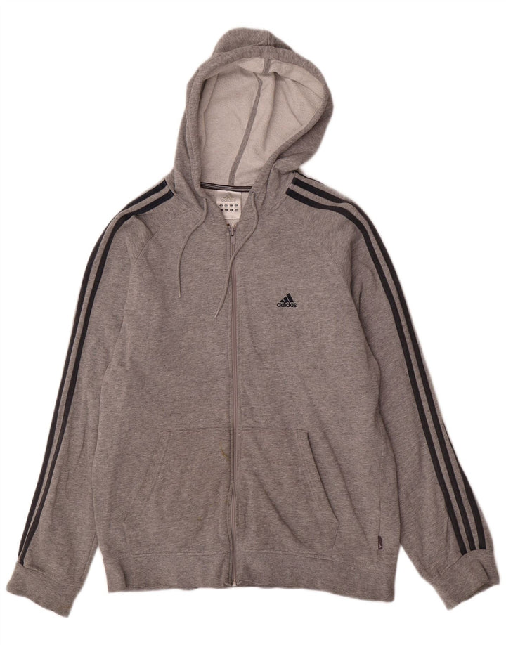 Pulover ADIDAS pentru bărbați, cu fermoar, bumbac cu pete, gri mediu